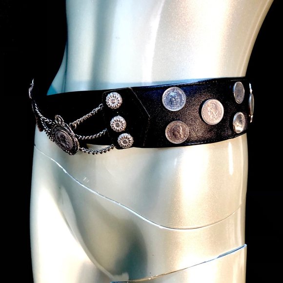 Vtg Leather Boho Coin Belt main image 4